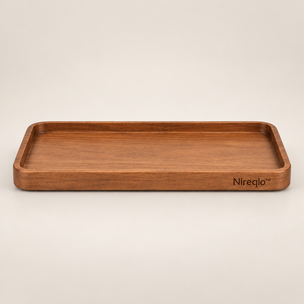 Nireqlo™ Wooden Rectangular Dessert Display Plate hero product image