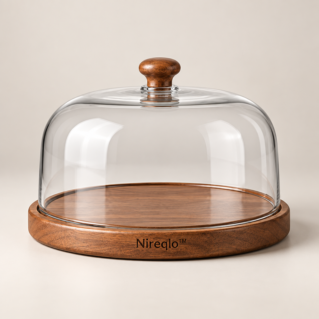 Nireqlo™ Glass Food Cover with Wooden Base hero product image